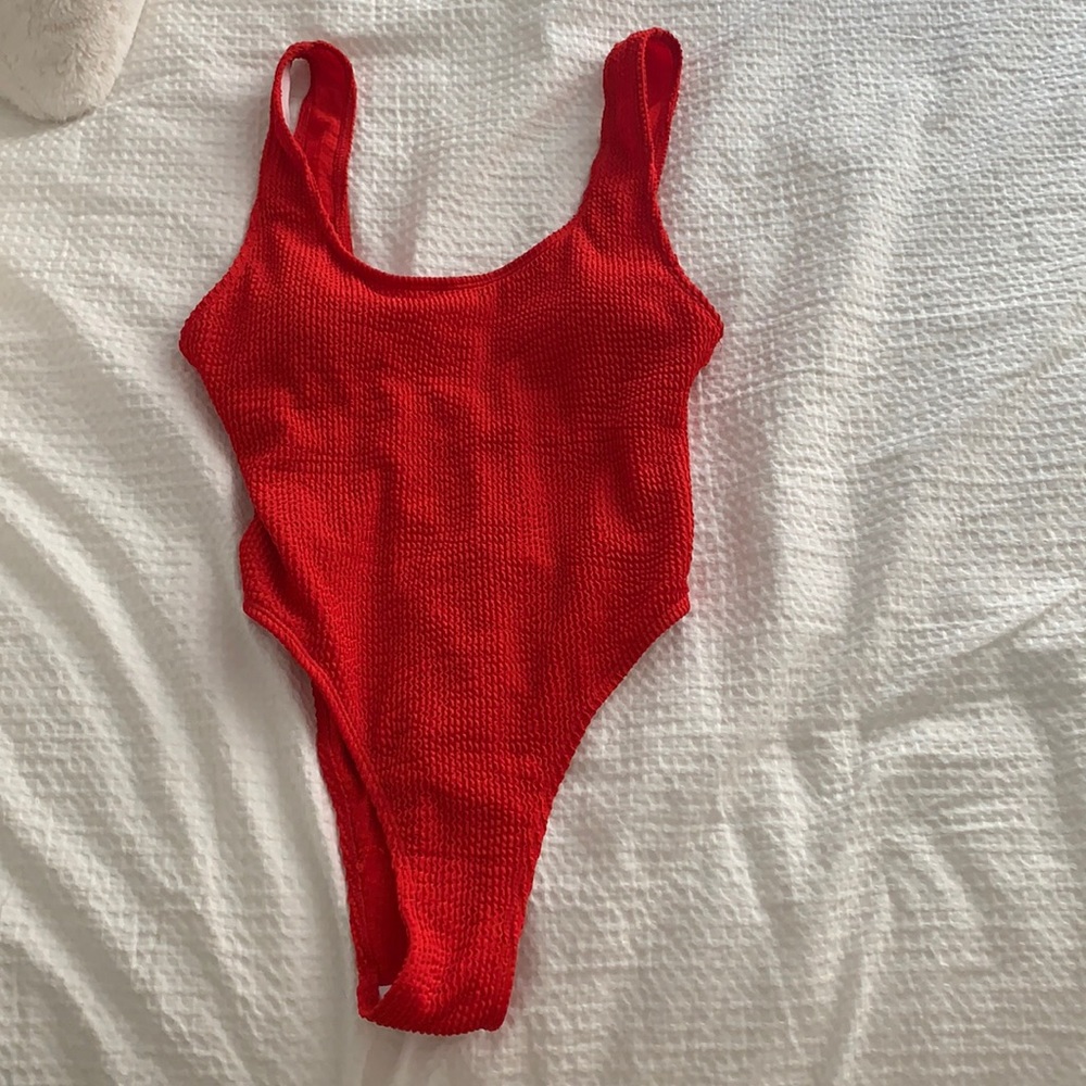 Red one piece bathing suit